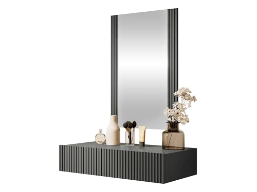 Mirjan24 Schminktisch Vailbo Grey, Kosmetiktisch mit Schublade und Spiegel, Make-up Tisch, Frisiertisch, Hängeschrank (Anthrazit)