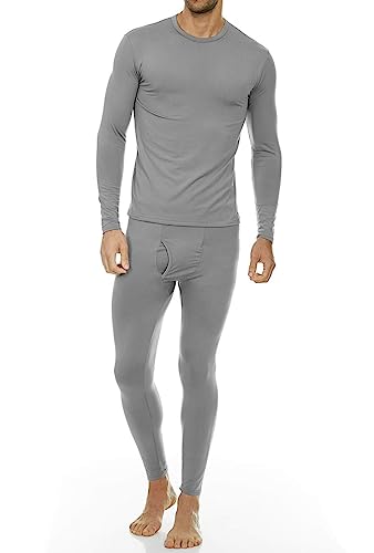 Men s Ultra Soft Thermal Underwear Long Johns Set with Fleece Lined Grey Medium