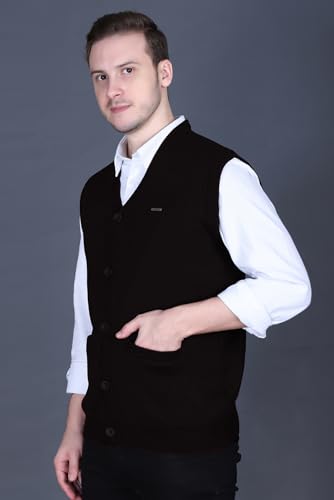 Image of V Neck Cardigans for Men - Woolen Sleeveless Sweater for Man Winter Wear