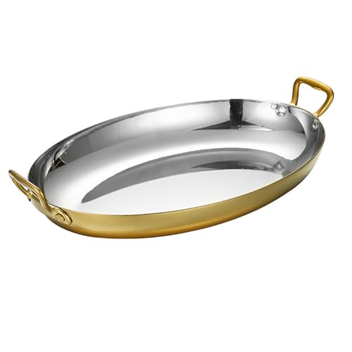 Paellera española ovalada con asas dobles, sartén de acero inoxidable 304 para mariscos para restaurantes y camping, 25,5/30,2/35/40 cm