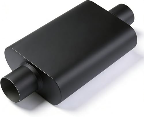 Universal 2.25(ID) Dual Chamber Exhaust Muffler 17 Overall Length Aggressive Deep Sound Black Anti-Corrosion Finish for Car SUV Truck (Inlet/Outlet 2.25)