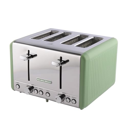 Hamilton Beach Toaster 4 Slice, Harmony, 1850W, 6 Browning Controls, Defrost, Reheat & Cancel Settings, Removable Crumb Tray, High Lift Eject, Matcha - HBT018M