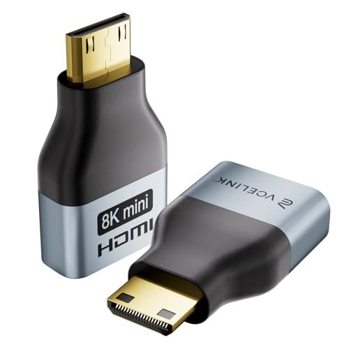 VCE Mini HDMI to HDMI Adapter, 8K@60Hz/4K@120Hz UHD Converter with Gold-Plated Connectors and Alloy Housing 48Gbps HDMI 2.1 for Camera, Tablet, Laptop to TV, Monitor, Projector