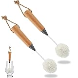 2 Pcs Wine Glass Cleaning Brush Flute and Stemware Brush Non Scratch Foam Bristle Scrubber with Wooden Handles Glass Scrubber for Champagne Flutes Glassware Drinking Cleaner Tool