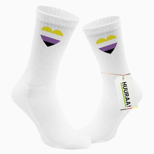 Huuraa Unisex Socken Nonbinary Pride Flagge LGBTQ Herz Geschenk Größe 37/41 White Motiv Tennissocken Nonbinary Pride Flagge Geschenkidee