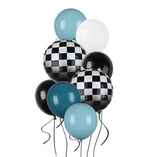 Image of Race Car Balloon Bundle Checkered Balloons Blue Black Latex Balloon Boy One Happy 1st 2nd Vintage Two Fast Theme Fast One Race Car Birthday Party Decor Supplies 20 Pcs Kit