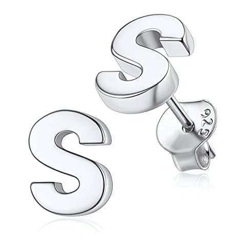 Solid Silver Initial Earrings Girls Heart Jewelry Silver Letter S Stud Ear Charms for Female Cover