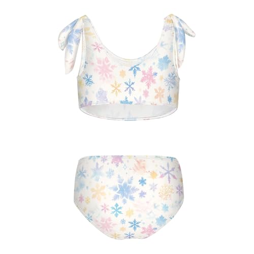 Christmas with Snowflakes Watercolor Girls Two Piecing Kids Bikini Set Scoop Neck Bathing Suit Swimwear Adjustable2