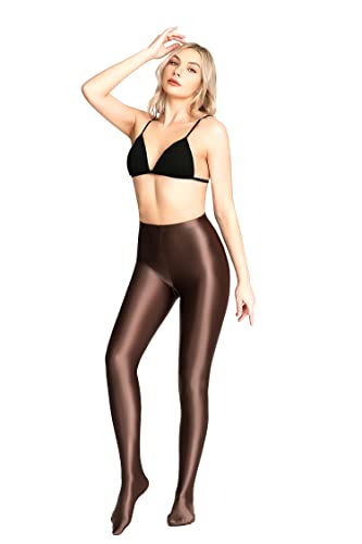 Image of Plus Size Opaque Glossy Pantyhose Wet Look Footed Shiny Tights Pilates Yoga Pants High Waist Leggings