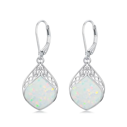 YYB Teardrop Earrings Sterling Silver Celtic Knot Leverback Earrings Gemstone Irish Jewelry Anniversary Birthstone Earrings Birthday Gifts for Women