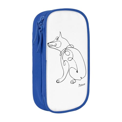 パブロ・ピカソ 犬の絵ペンケース 筆箱 文具ケース おしゃれ 筆袋 鉛筆ケース 鉛筆のサック 中高校生 軽量 収納バッグ 学生 子供 誕生日 入学ギフト 大容量 ダブルレイヤーBlue