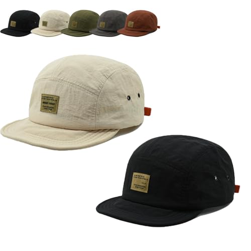 Vintage Japanese Streetwear Snapback Cap Lightweight Breathable Polyester Snapback Hat Hip-Hop Casual Duckbill Cap (Beige+Black)