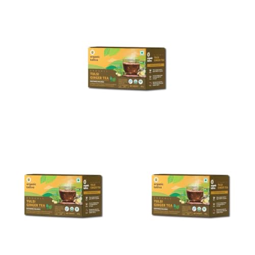 Image of Organic Tattva Green Tea Tulsi Ginger, 20 Tea Bags | Herbal Infusion for Daily Refreshment, Immunity Support, and Soothing Warm Beverage (Pack of 3)