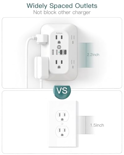 Image of Addtam 6-Outlet Extender Surge Protector, Multi Plug Wall Outlet with 4 USB Wall Charger(2 USB C Ports), Plug Extension Outlet with 1800J, Outlet Splitter Power Strip for Home Office, 2 Pack, White