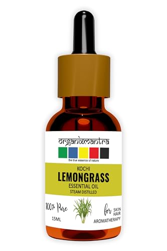 Organix Mantra Lemongrass Essential Oil for Skin Cleansing & Nourishing, Hair & DIY - 100% Pure Natural & Steam Distilled Oil - 15ML
