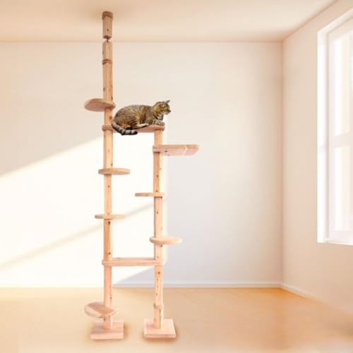 建築家考案で画期的!!【ねこハウスシリーズ 国産杉と桧 キャットタワー 天井突っ張り天井高260cmまで TYPE2無垢柱仕様 猫ちゃんの快適 遊び場空間を自由自在にカスタマイズ 増設 組替できる 天然木製 キャットタワー 国産 杉と桧 キャットタワー