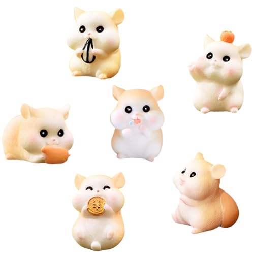 MAOMIA 6 Pcs Mini Hamster Figures Animal Toy Cake Toppers, Fairy Garden Decor Miniature Hamster Figurines Collection Playset for Christmas Birthday Gift Cake...