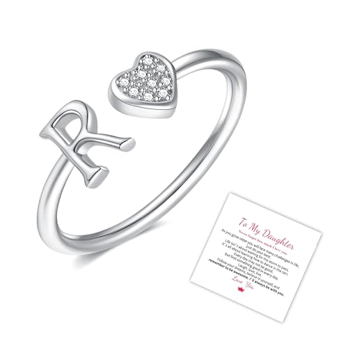 Roe Dolph Mother Daughter Rings Initial Rings Daughter Gifts from Mom Silver Cubic Zirconia Heart Letter Rings Birthday Gifts for Daughter Christmas Stocking Stuffers Gifts