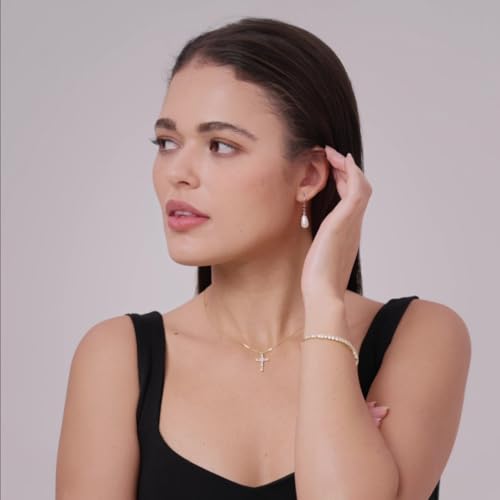 MINDDHA 14K Gold | White Gold Plated Sterling Silver Hoop, AAA+ Quality Simulated Shell Pearl Leverback Dangle Stud Pearl Earrings | Silver Earings, Gold Earrings For Women | Oval and Teardrop Pearl4