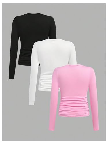 SOLY HUX Girl's Long Sleeve Crew Neck Slim Fit Tee Shirts 3 Packs Basic Tops Fall Clothes2