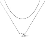 Bestyle Collar Letra Inicial L Plateado Colgante con Corazón Plata Choker Gargantilla Doble Capas Fina Cadena de Acero Inoxidable 35.5cm y 40.6cm Joyas Mujer Chica Madre Hija Novia Amiga