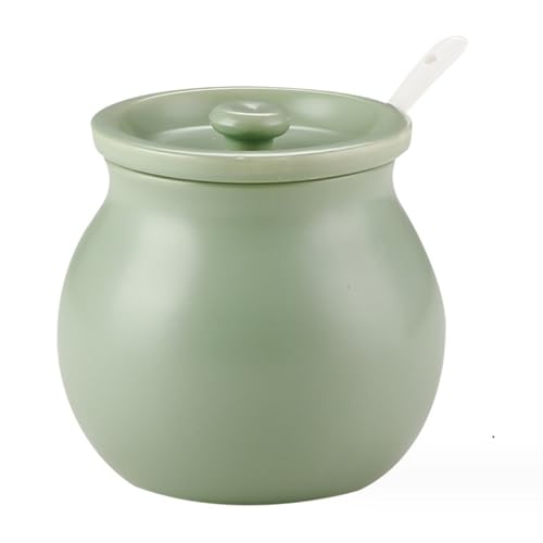 Grease Collector,Bacon Grease Container with Lid & Spoon, Ceramics Grease Pot,0.4L/13.5 oz Kitchen Used Cooking Oil Storage Can Hot Frying Oil,Resistant to High Temperatures,Kitchen(Matcha Green)