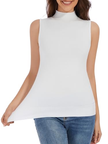 Sleeveless Mock Neck Tops for Women Slim Fit Turtleneck Vest Knit Sweaters3