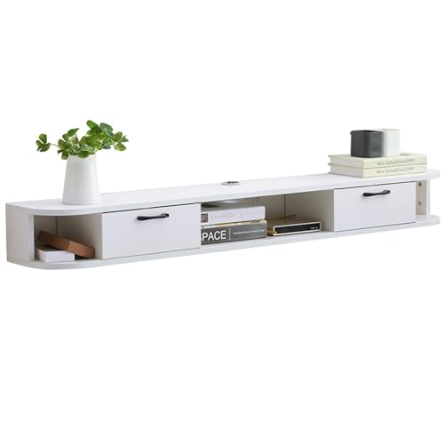 Meuble TV suspendu blanc 150 cm pour cacher les câbles et ranger le salon