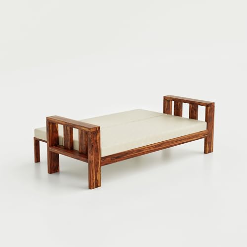 Image of Solid Sheesham Wood Sofa Cum Bed | Wooden Sofa Cum Bed for Living Room | Space Saving Wooden 3 Seater Sofa with Bed for Bedroom, Folding Bed with Mattresses (Honey Finish)
