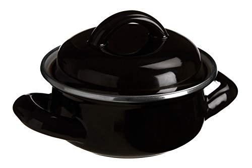 Porter Mini Casserole Dish with Lid, Wide Handles, Enamel, 0.4 litres - Black, 10cm x 10cm x 6cm - Image 2