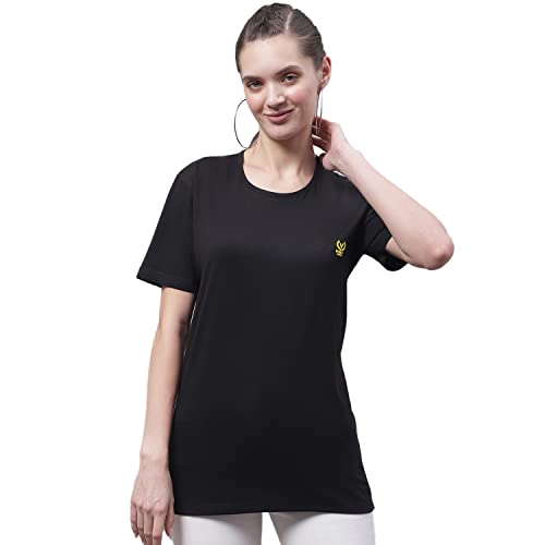 Image of Mack Jonney Women Round Neck Cotton Solid Regular Fit T-Shirt-T Anthraa 001-P