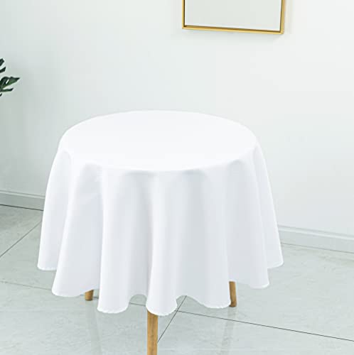 Biscaynebay Textured Fabric Round Tablecloth 60 Inches In Diameter, White Water Resistant Tablecloths For Dining, Kitchen, Wedding & Parties, Etc. Machine Washable #TOP2