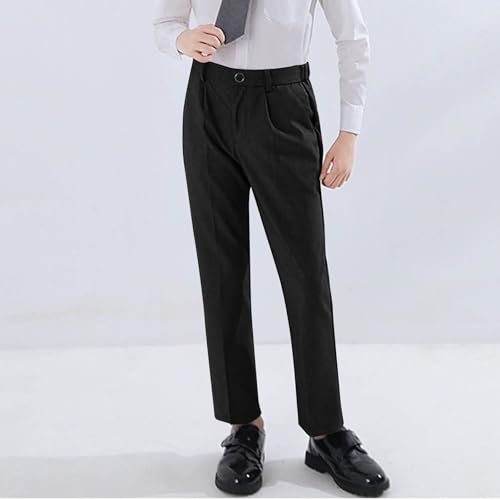 Boys Dress Pants Casual Solid Color Button Down Trousers Stretch Lounge School Uniform Golf Pant with Pockets 2-18Y2