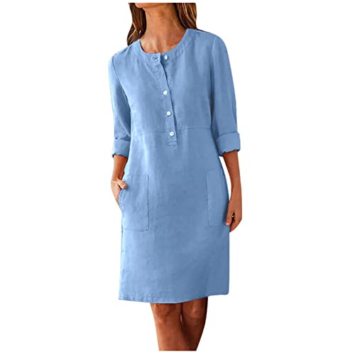 Women Plus Size Linen Cotton Casual Loose Comfy Knee Length Dress Half Button Dresses A Line Flowy Dresses with Pocket at Amazon Women's Clothing store Women Plus Size Linen Cotton Casual Loose Comfy Knee Length Dress Half Button Dresses A Line Flowy Dresses with Pocket at Amazon Women's Clothing store