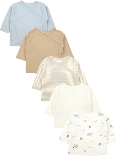 TupTam Baby Mädchen Langarm Wickelshirt Baumwolle 5er Set, Farbe: Braun_Beige_Streifen_Tieren, Größe: 68