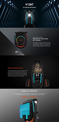 InMotion V12HT Electric Unicycle, The Ultimate Hill Climber 45° Max Slope One Wheel Adult Self-Balancing Unicycle 16inch Wheel with Powerful 2800W Motor and 37.5mph Max Speed