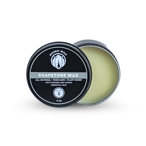 Rhino Wax Soapstone Wax 4oz - Condition, Seal, and Protect Natural Stone, Slate, Concrete Countertops and Surfaces - Natural Coconut Blend of Oils and Waxes (NO Mineral Oil) - Food Safe - Made in USA
