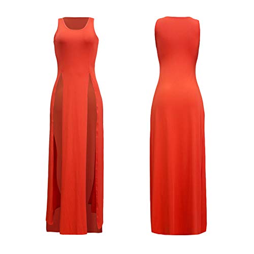 JUNBOON Sexy Sleeveless V-Neck Split Long Beach Dress Floral Print Maxi Dress4