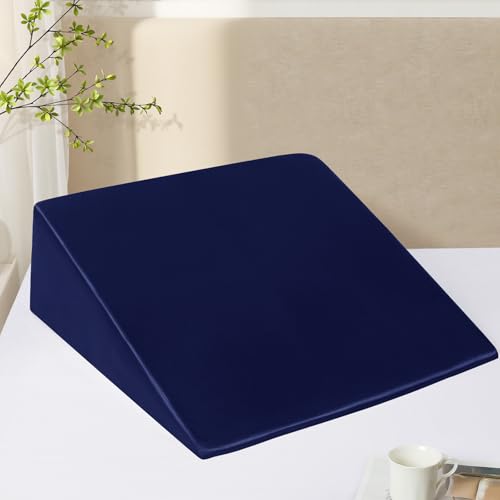 RUDONG M Satin Wedge Pillow Cover 25x25x8 - Soft Breathable Zippered Wedge Pillow Case Machine Washable Pillowcase (Navy Blue 1 Pack - Pillow Not Included)