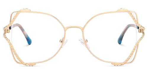 Image of Zeelool Metal Butterfly Glasses Classic Eyewear for Women Blue Light Blocking Glasses Anti Eyestrain Glasses ZJGM610701-02 Gold