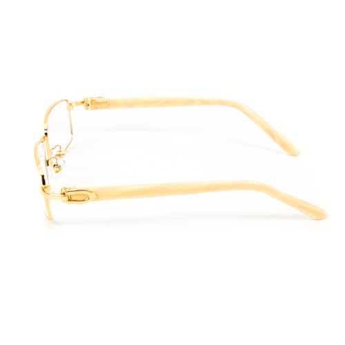 Image of Retro 90's Large Luxury Men's Classic Square Full Gold Frame Eye Glasses Vintage Tan Arm Rectangle Hip Hop Clear Lens Eye Glasses For Men