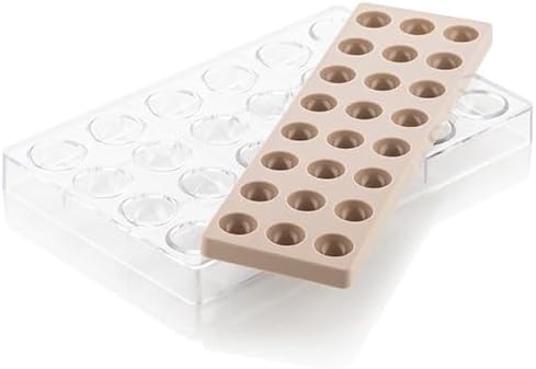 Silikomart Kit Semisfera01 Clear Tritan-Plastic Chocolate Mold with 24 Hemisphere Cavities 31mm Diameter, Plus Silicone Mold with 24 Hemisphere Cavities to make the Chocolate-Hemispheres’ Fillings