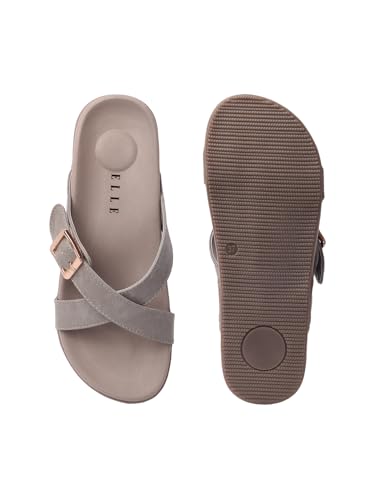 Image of ELLE Women's Flats Slip-On Sandals with Buckle Detail