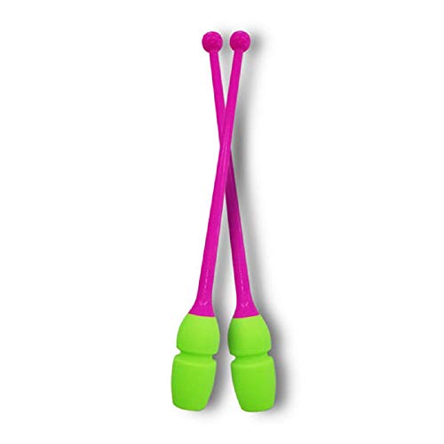 Pastorelli Rhythmic Gymnastics connectable Clubs (Children Size), mod. MASHA - 36 cm (Pink-Lime)