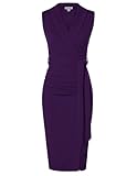 GRACE KARIN Women's Wear to Work Sleeveless Ruched Bodycon Office Pencil Midi Dresses with Belt Dark Purple