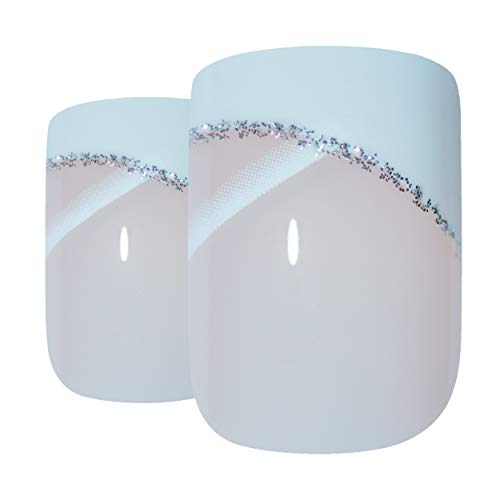 False Nails Bling Art French Fake White Glitter Squoval 24 Acrylic Medium Tips