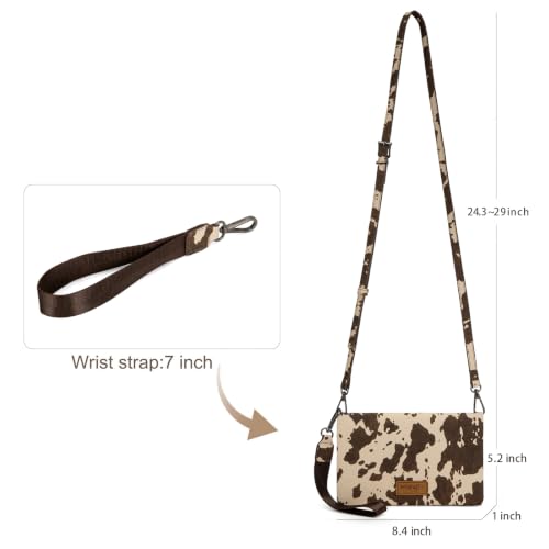 Image of Montana West Wrangler Cow Print Crossbody Wallet Purse for Women Western Clutch Small Purse Credit Card Holder WG176-4001-2COW-CF