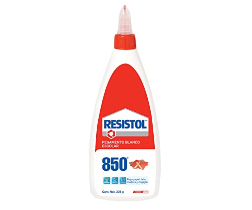 Resistol 850 Escolar, pegamento blanco para el hogar, escuela y oficina, resistol no tóxico, adhesivo para manualidades y tareas, pegamento líquido, bote 1x225g