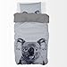 Produktbild Zomer - Koala Bettwäsche 135x200 cm Grau Microfaser Bedruckte Bettwäsche-Sets 2 teilig - 1 Flauschige Bettbezug und 1 Kissenbezug 80x80 cm
