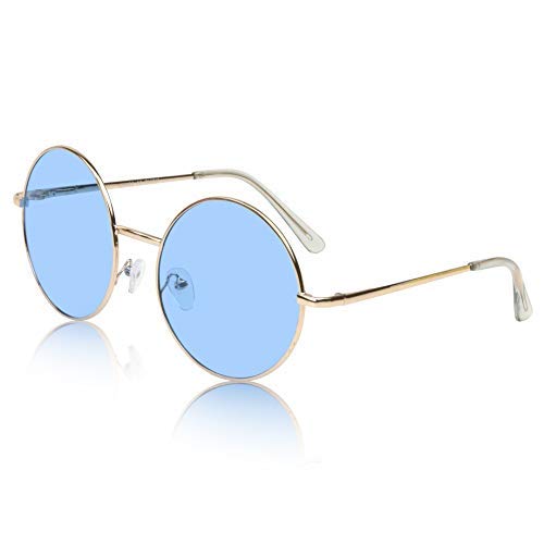 Mens Round UV Protected Sunglasses Frame Colour- Golden, Lens Colour- Blue,(Medium) ? Pack of 1-image-4